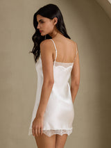[Weiß] SilkSilky-DE Sleeveless Sweetheart Neck Nachthemden 002