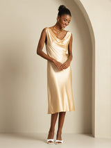 [Champagner] SilkSilky-DE Sleeveless Cowl Neck Kleider 008