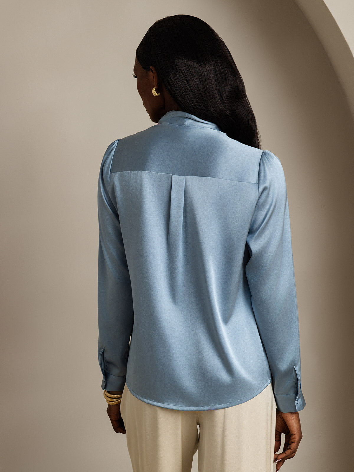 [Graublau] SilkSilky-DE 19Momme Seide Langärmelig Blouse 002