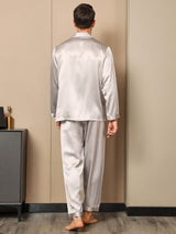 [Grau] SilkSilky-DE Langärmelig Notch-Kragen Herren Pyjamas 002