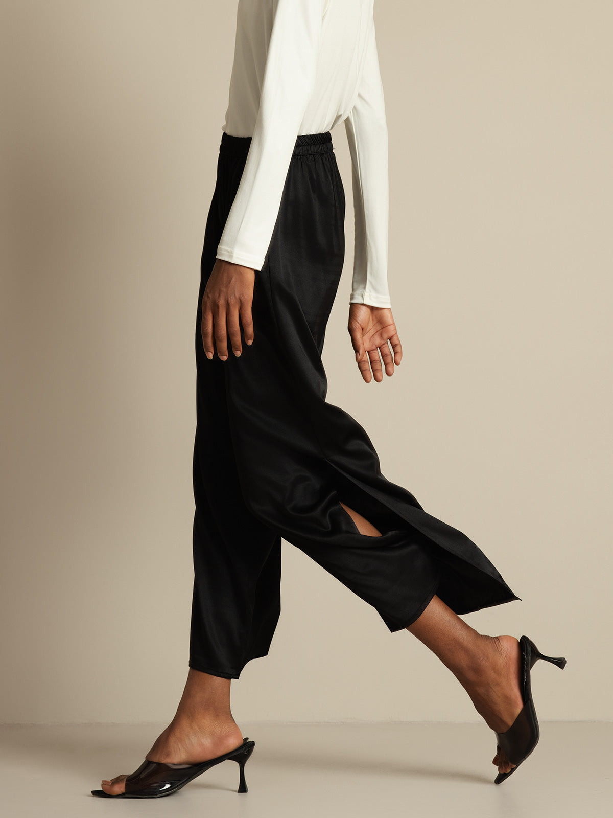 [Schwarz] SilkSilky-DE 19Momme Seide Womens Pants 003,