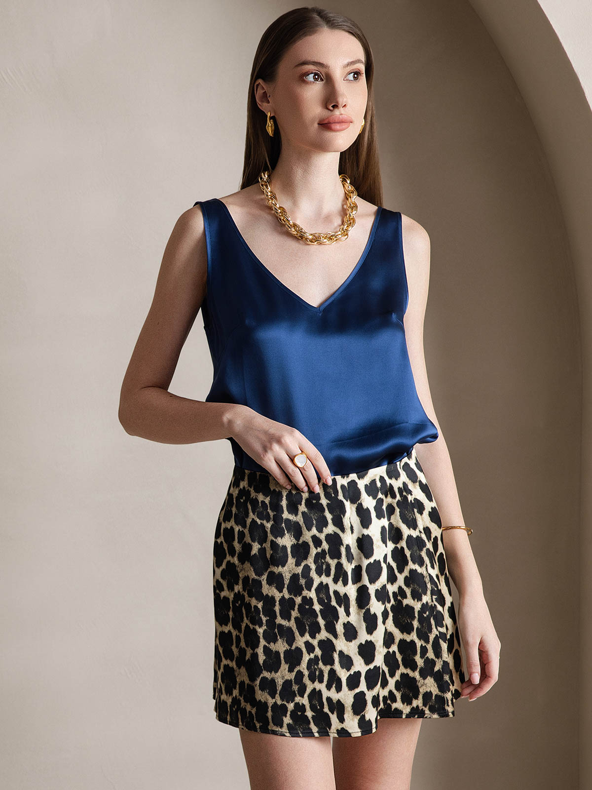 [Leopard] SilkSilky-DE 19Momme Seide Skirt 005