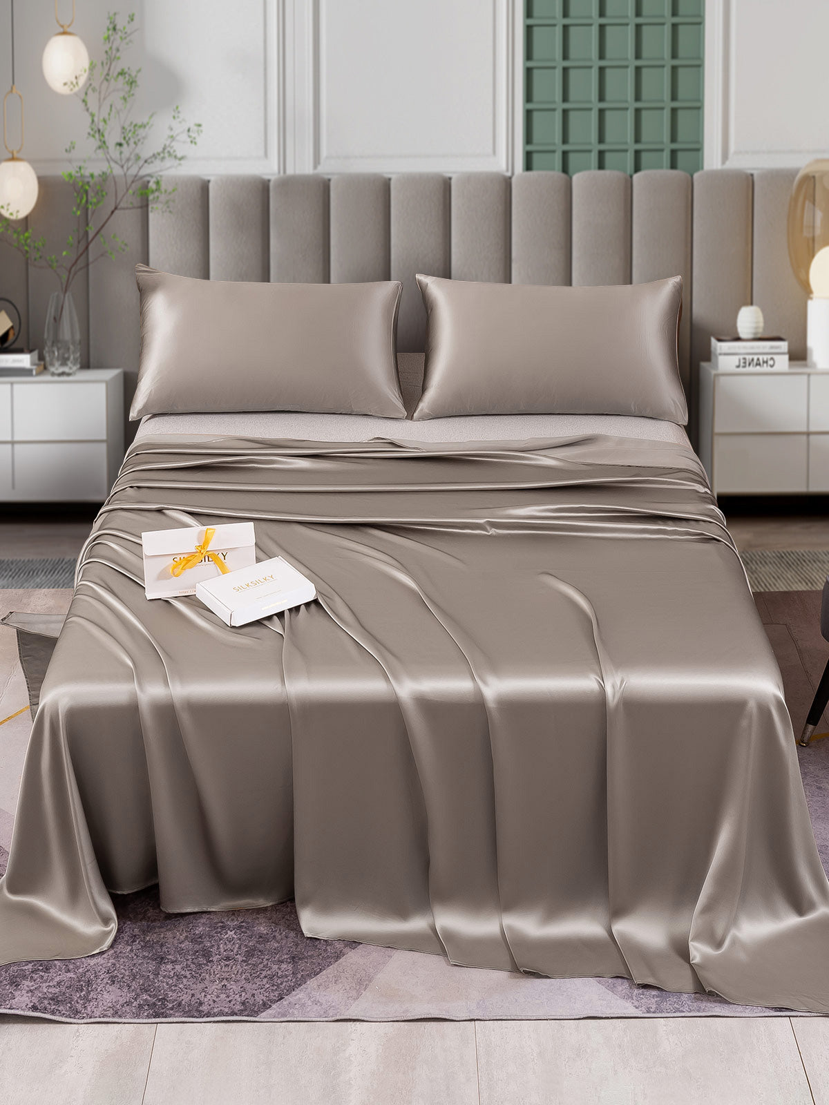 [Grau] SilkSilky-DE 25Momme Reine Seide Bedding Set 001,
