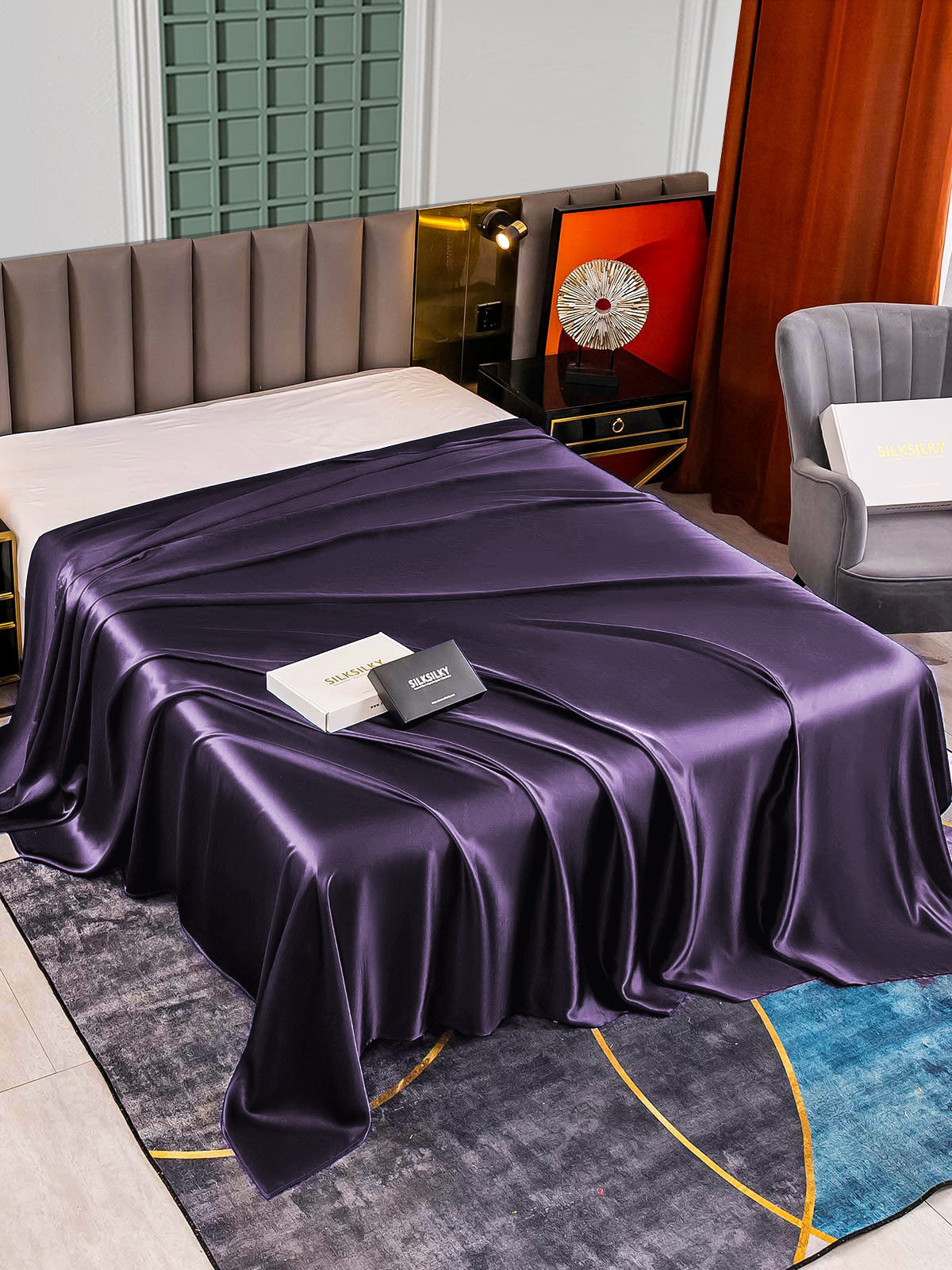 [Dunkelviolett] SilkSilky-DE 25Momme Reine Seide Sheet 001