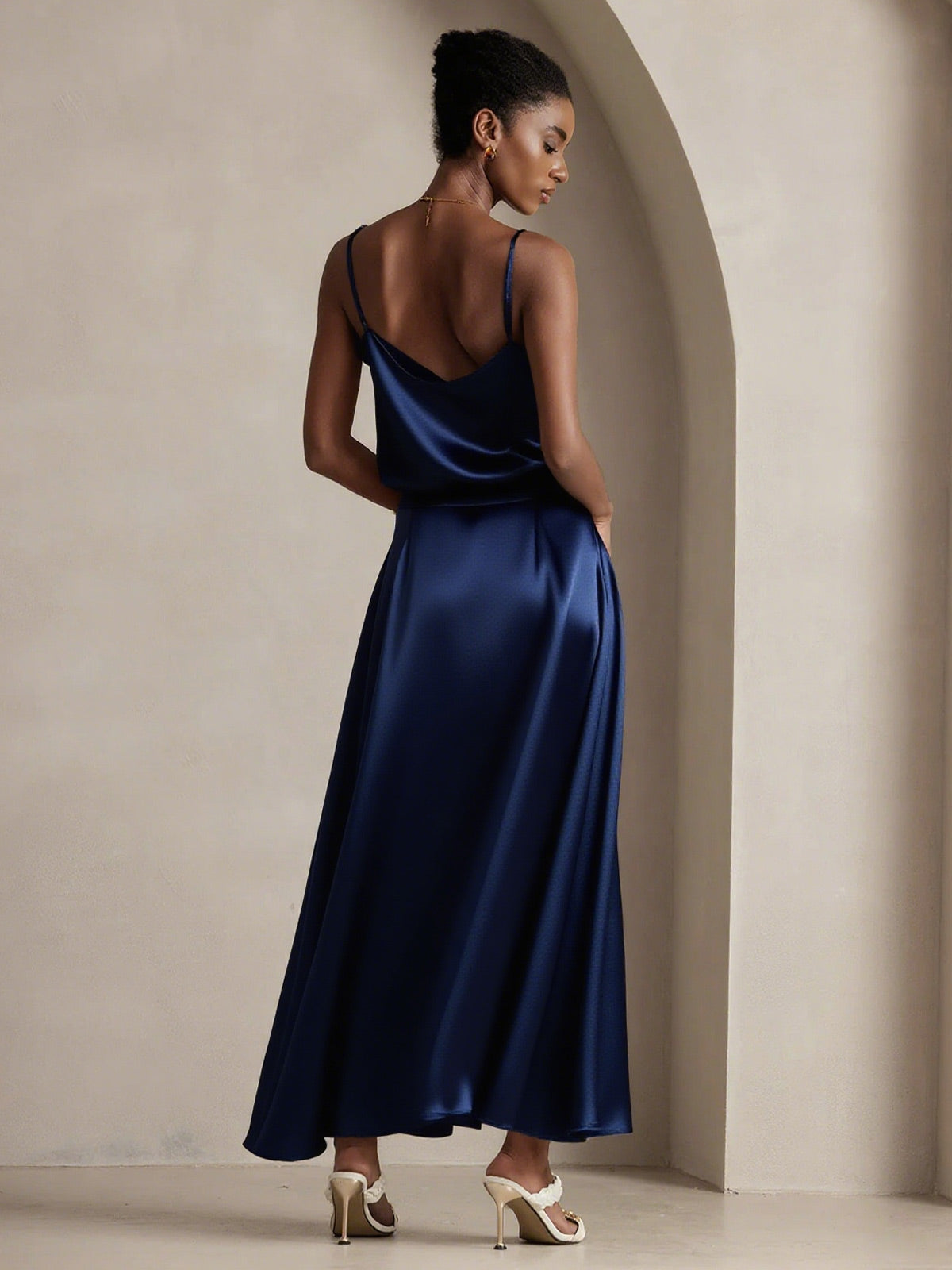 [Dunkelblau] SilkSilky-DE 19Momme Seide Skirt 002