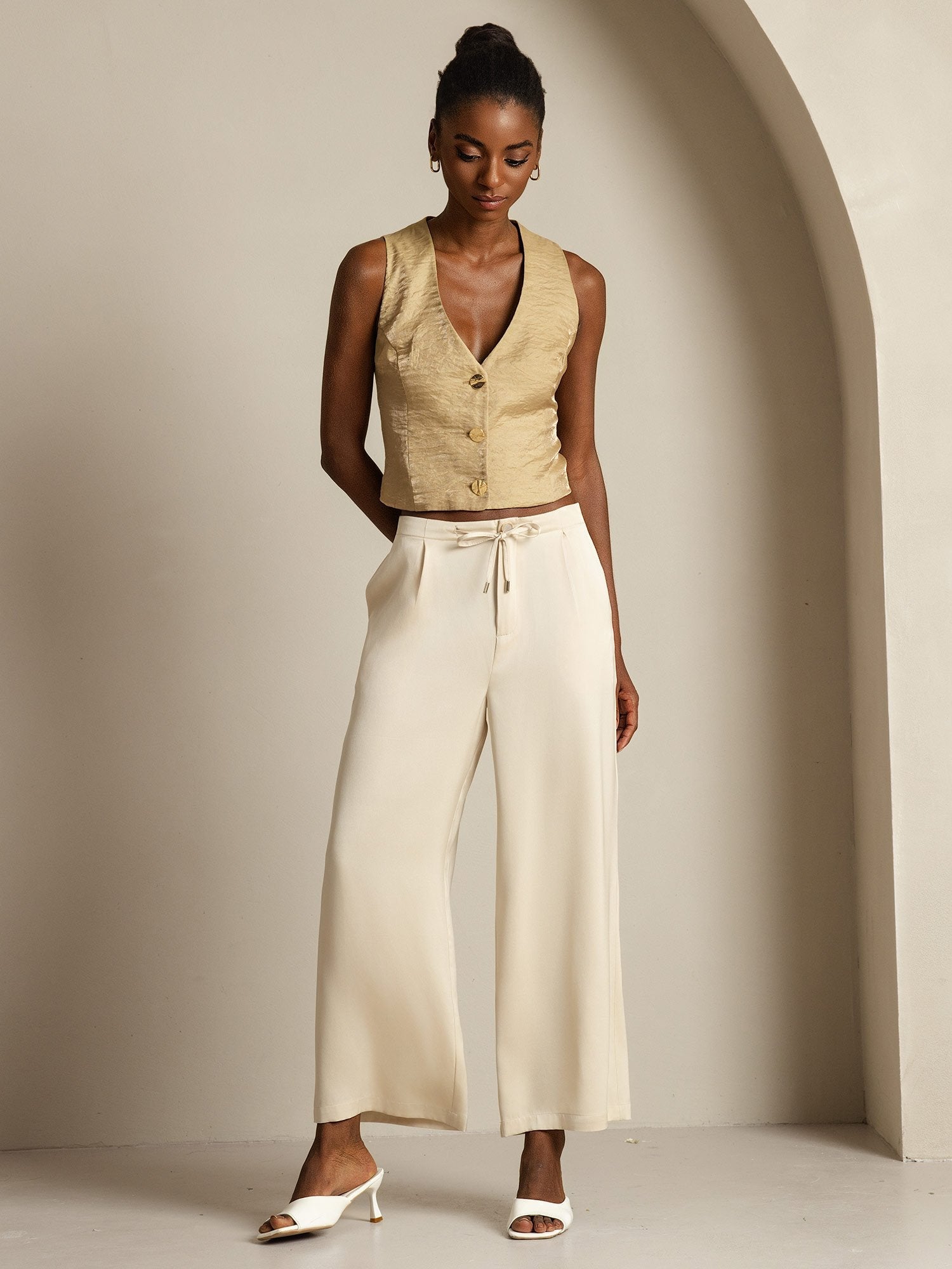 [Beige] SilkSilky-DE 19Momme Seide Womens Pants 009