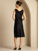 [Schwarz] SilkSilky-DE Sleeveless Cowl Neck Kleider 002
