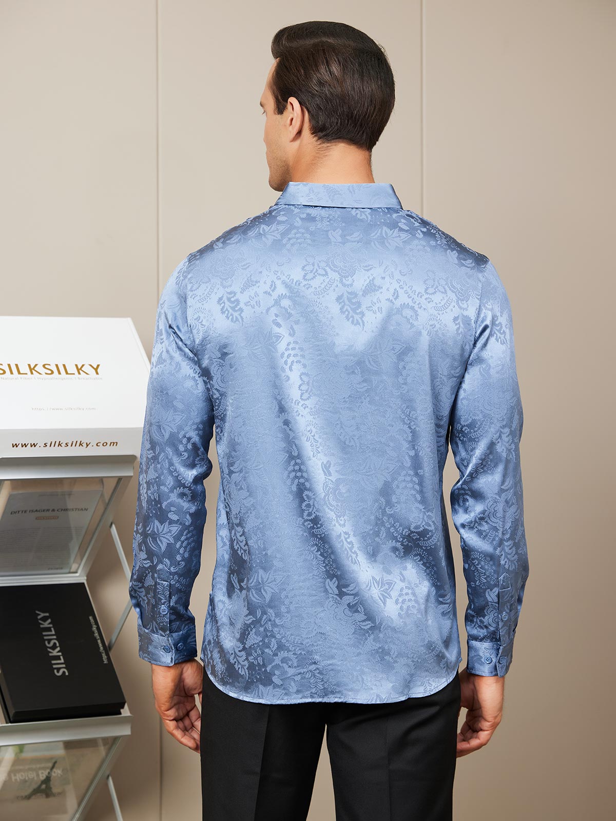 [Blau] SilkSilky-DE Long Sleeve Lapel Collar Herrenhemd 002