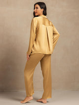 [Tan] SilkSilky-DE 19Momme Langärmelig Notch-Kragen Damen Pyjamas 002