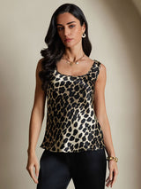 [Leopard] SilkSilky-DE 19Momme Seide U Ausschnitt Cami Top 001,