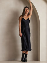 [Schwarz] SilkSilky-DE Sleeveless V Neck Kleider 006