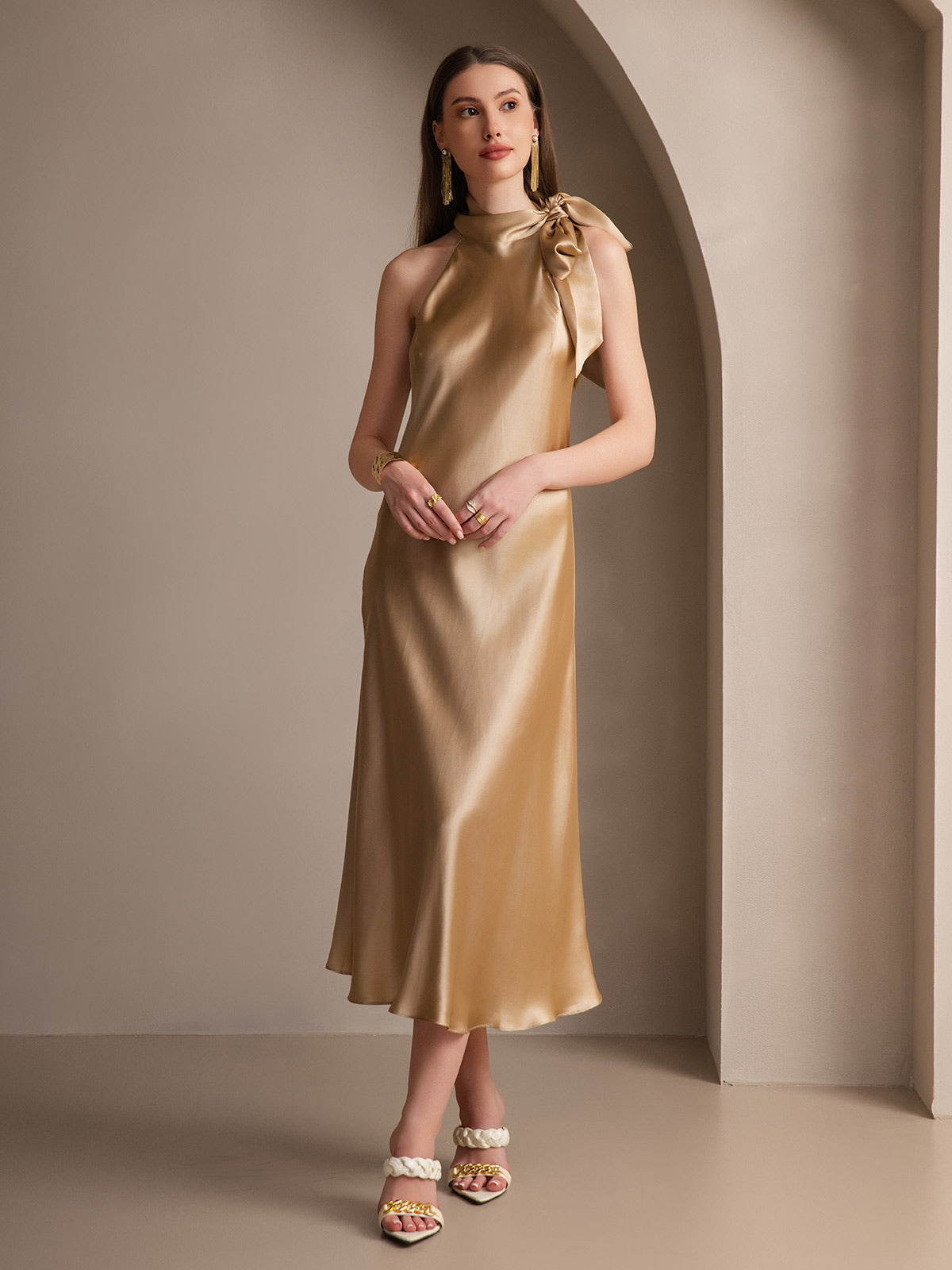 [Champagner] SilkSilky-DE 19Momme Seide Dress 001