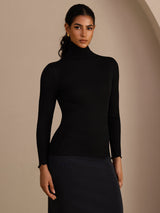 [Schwarz] SilkSilky-DE Long Sleeve Turtle Neck T-Shirt 003