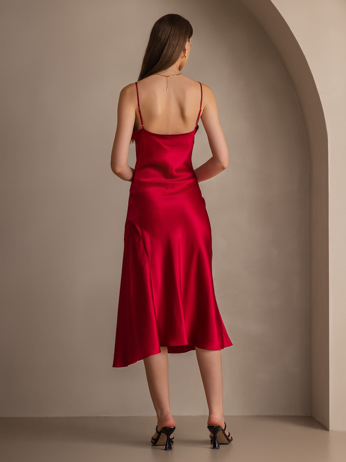 [Rotwein] SilkSilky-DE 19Momme Reine Seide Dress 002