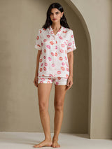 [Weißer Lippenstift] SilkSilky-DE Short Sleeve Notch Collar Damen Pyjamas 005