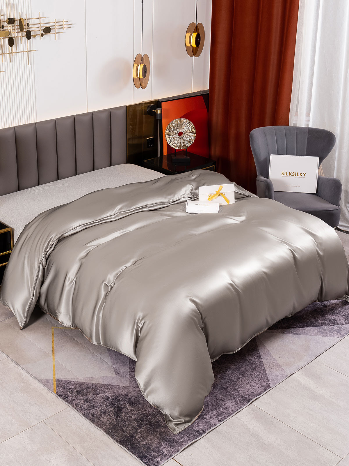 [Silber] SilkSilky-DE 19Momme Reine Seide Duvet Cover 009