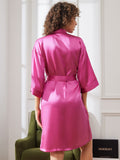 SilkSilky DE Reine Seide Halblange Ärmel Womens Robe Rosa 002