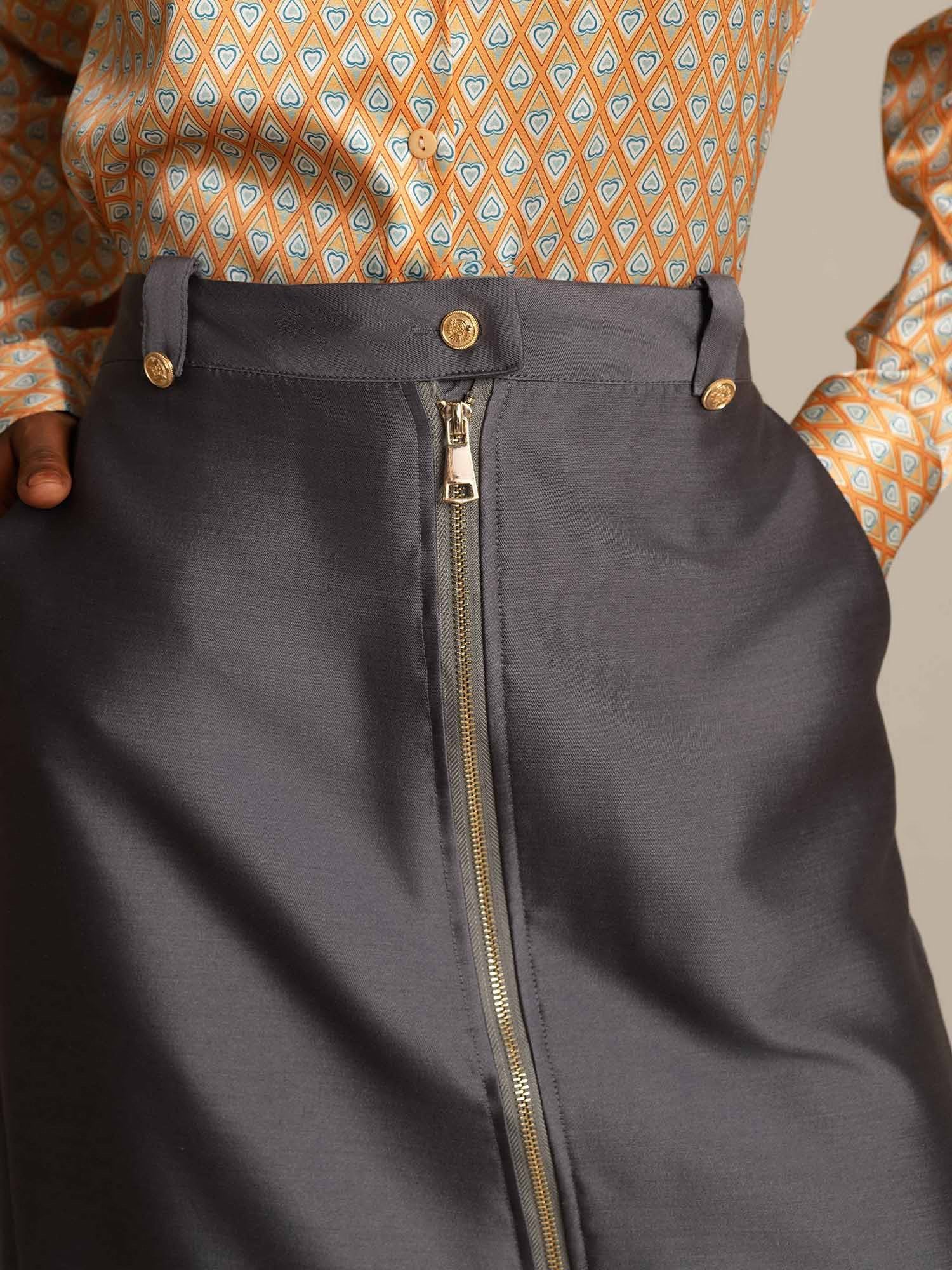 [Grau] SilkSilky-DE 32Momme Silk-Wool Blend Skirt 004,