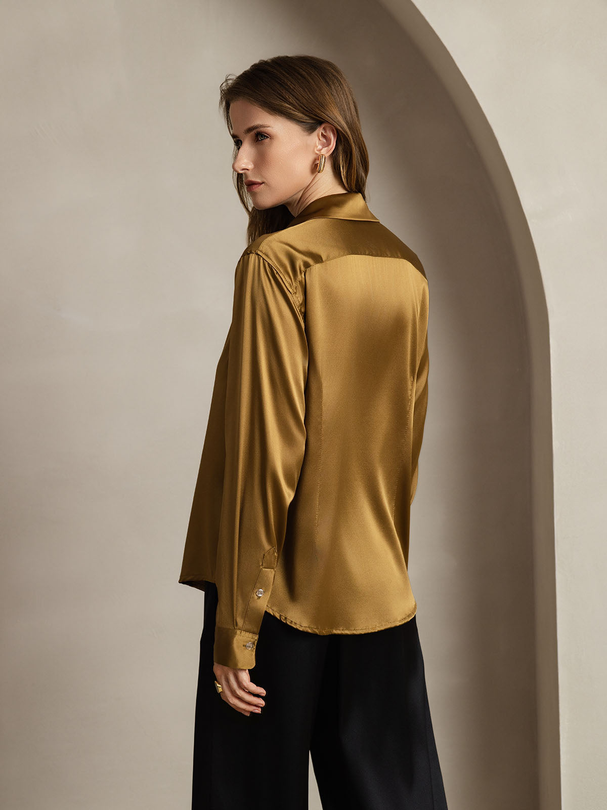 [Bronze] SilkSilky-DE Seide Umlegekragen Damenhemd 002