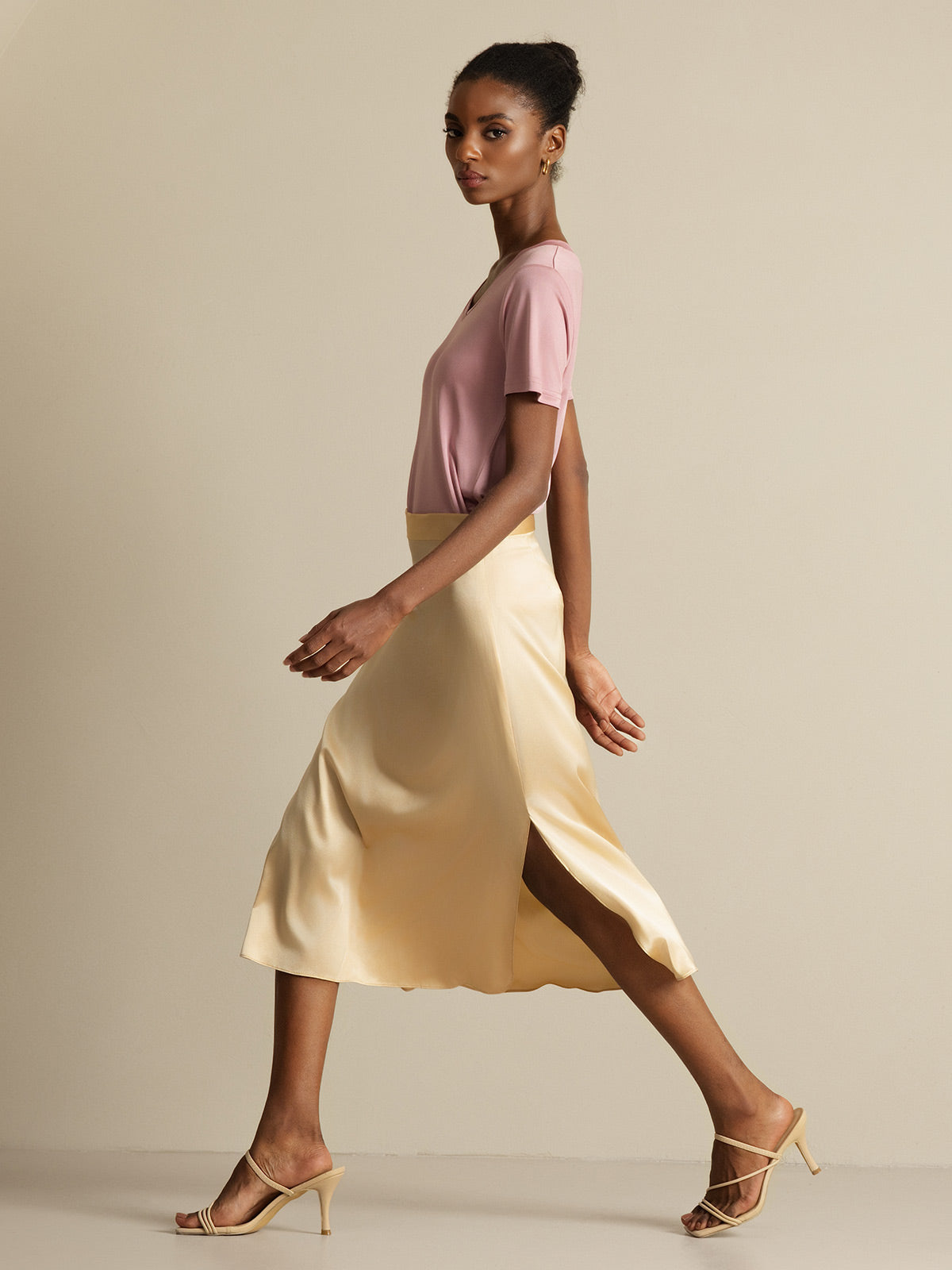 [Champagner] SilkSilky-DE 19Momme Seide Skirt 004