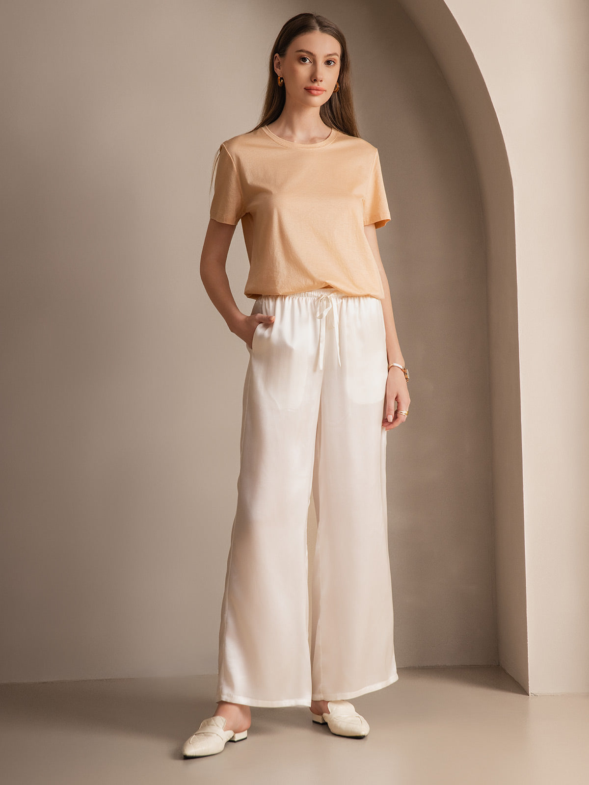 [Weiß] SilkSilky-DE Reine Seide Womens Pants 002