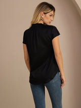 [Schwarz] SilkSilky-DE Short Sleeve Blouse 002