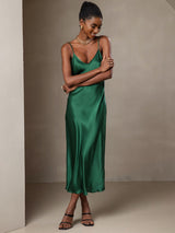 [Grün] SilkSilky-DE Sleeveless V Neck Kleider 005