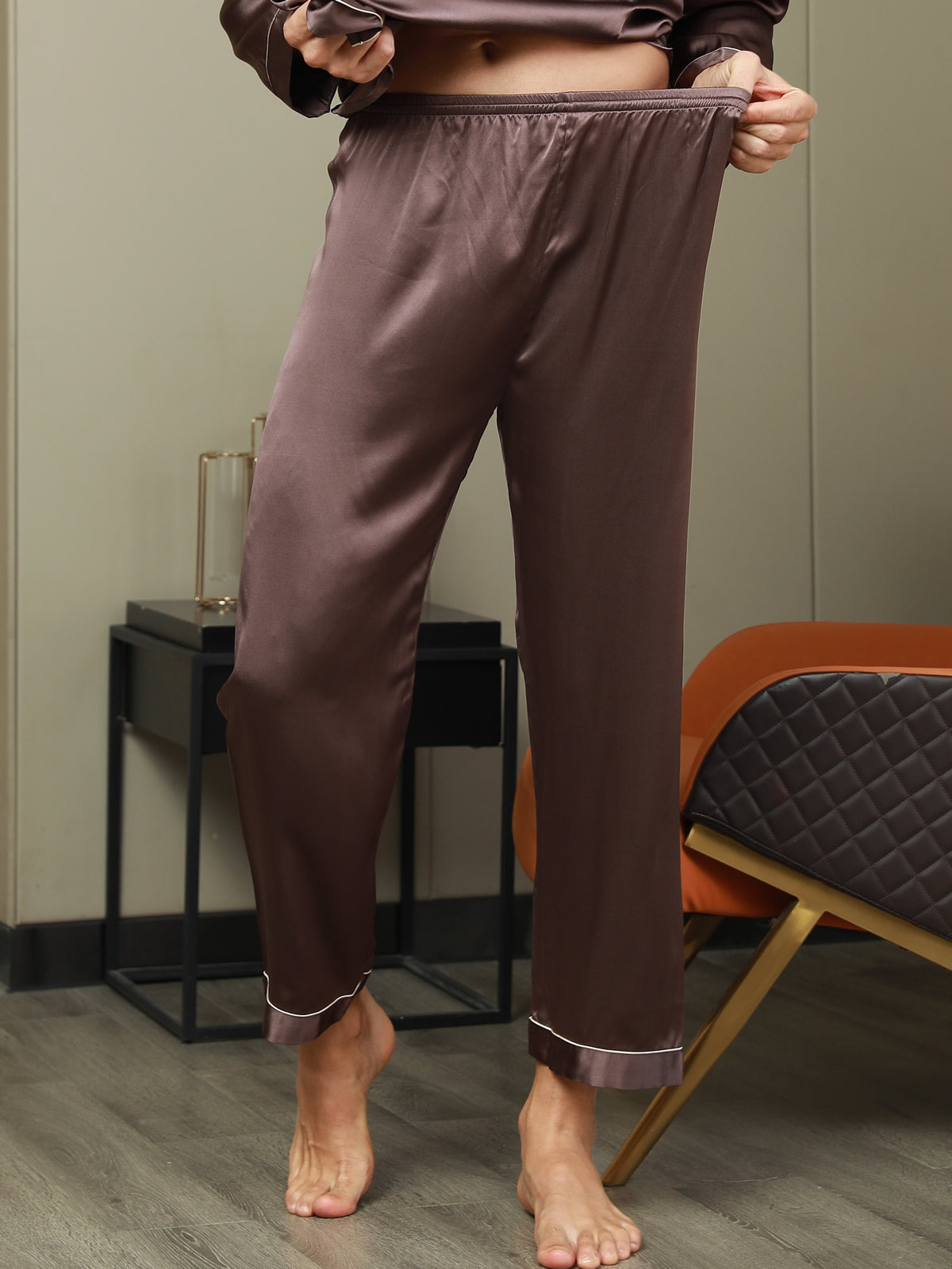 [Kaffee] SilkSilky-DE Reine Seide Mens Sleep Bottoms 004