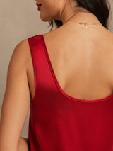 [Rotwein] SilkSilky-DE 19Momme Ärmellos Tiefer Rundhalsausschnitt Damen Pyjamas 002