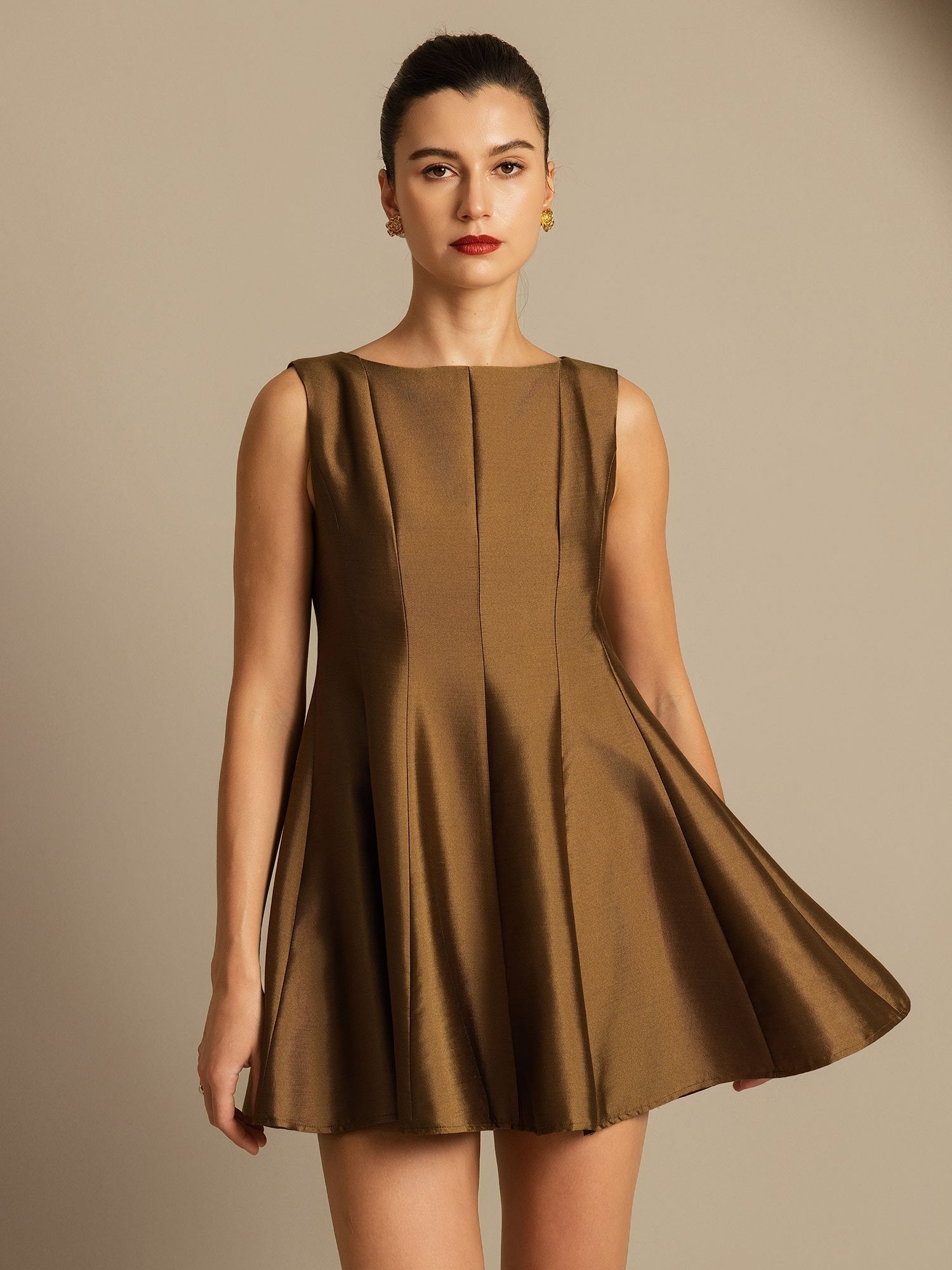 [Bronze] SilkSilky-DE 32Momme Silk-Wool Blend Dress 006,