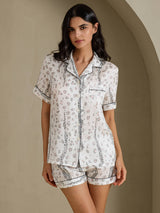 [Weißer Leopard] SilkSilky-DE Short Sleeve Notch Collar Damen Pyjamas 001