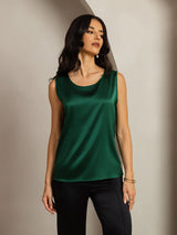 [Dunkelgrün] SilkSilky-DE Sleeveless Round Neck Cami Top 001