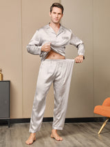 [Grau] SilkSilky-DE Langärmelig Notch-Kragen Herren Pyjamas 005