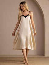 [Reisbeige] SilkSilky-DE Spaghetti Strap V Neck Nachthemden 001