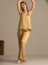 [Tan] SilkSilky-DE 19Momme Ärmellos Tiefer Rundhalsausschnitt Damen Pyjamas 004