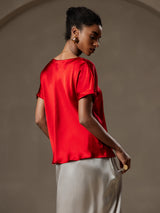 [Rotwein] SilkSilky-DE Short Sleeve Boat Neck T-Shirt 002