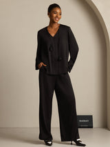 [Schwarz] SilkSilky-DE Long Sleeve V Neck Damenblusen 006