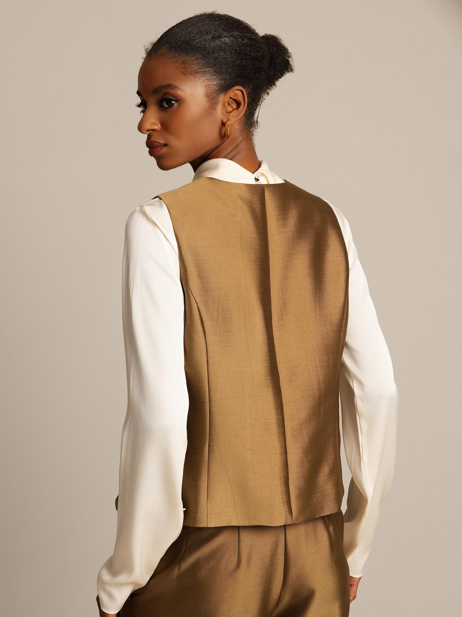 [Bronze] SilkSilky-DE 32Momme Silk-Wool Blend Womens Vest 002,