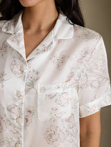 [Creme Blumen] SilkSilky-DE Short Sleeve Notch Collar Damen Pyjamas 004