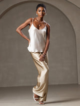 [Beige] SilkSilky-DE Spaghetti Strap V Neck Cami Top 003