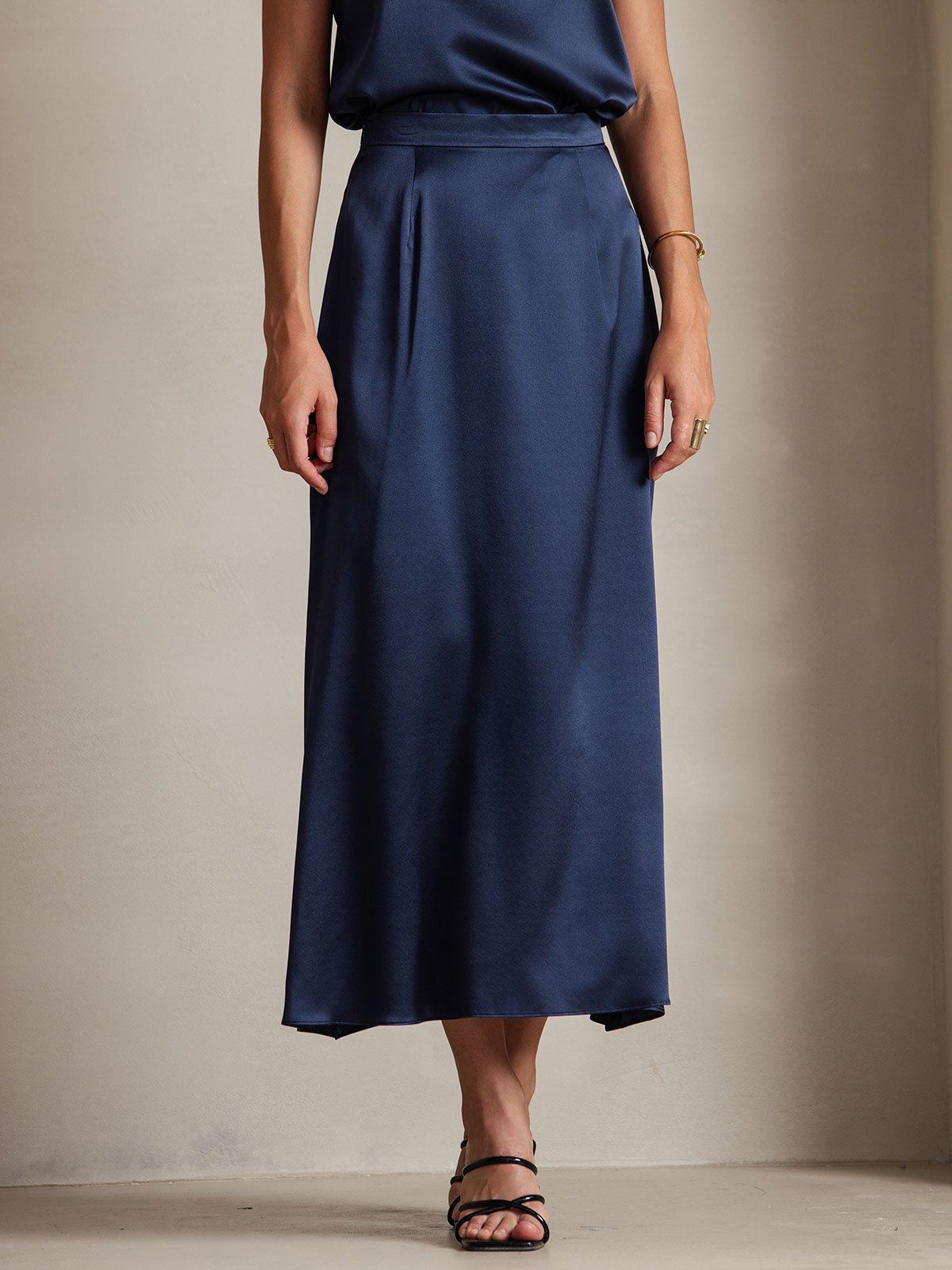 [Dunkelblau] SilkSilky-DE 19Momme Seide Skirt 003