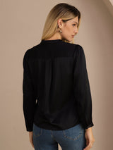 [Schwarz] SilkSilky-DE Long Sleeve Blouse 002