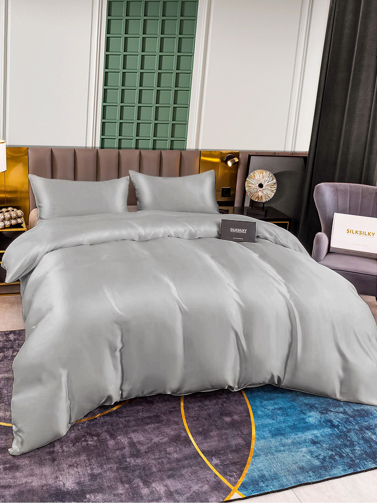 [Silber] SilkSilky-DE 25Momme Reine Seide Bedding Set 003