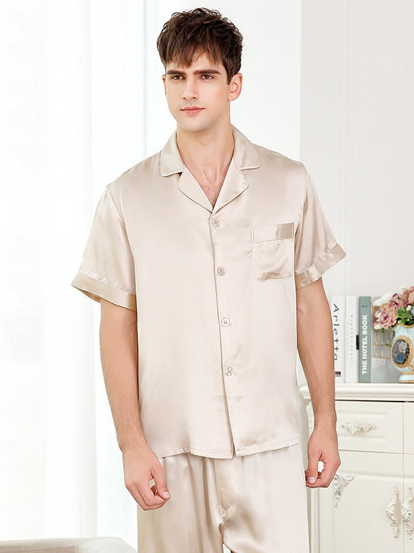 SilkSilky-DE-19Momme-Reine-Seide-Kurzärmelig-Revers-Herren-Pyjamas-Beige-001