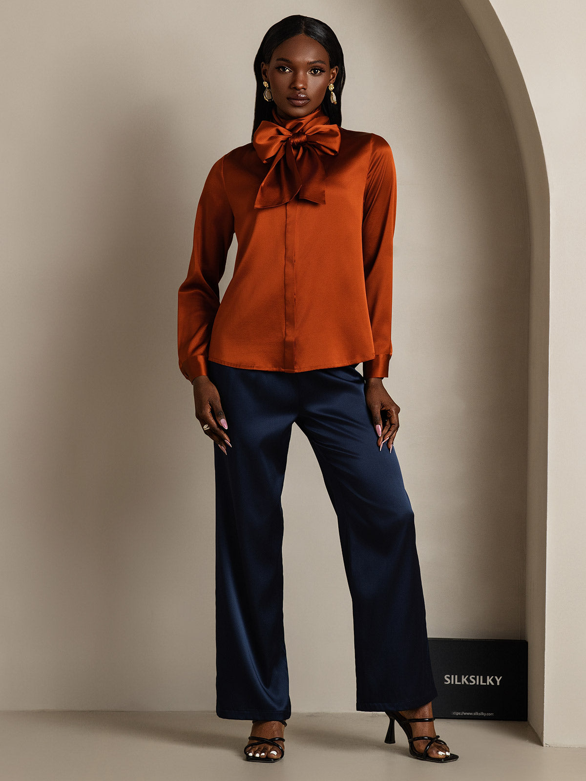 [Karamell] SilkSilky-DE 19Momme Seide Langärmelig Blouse 004