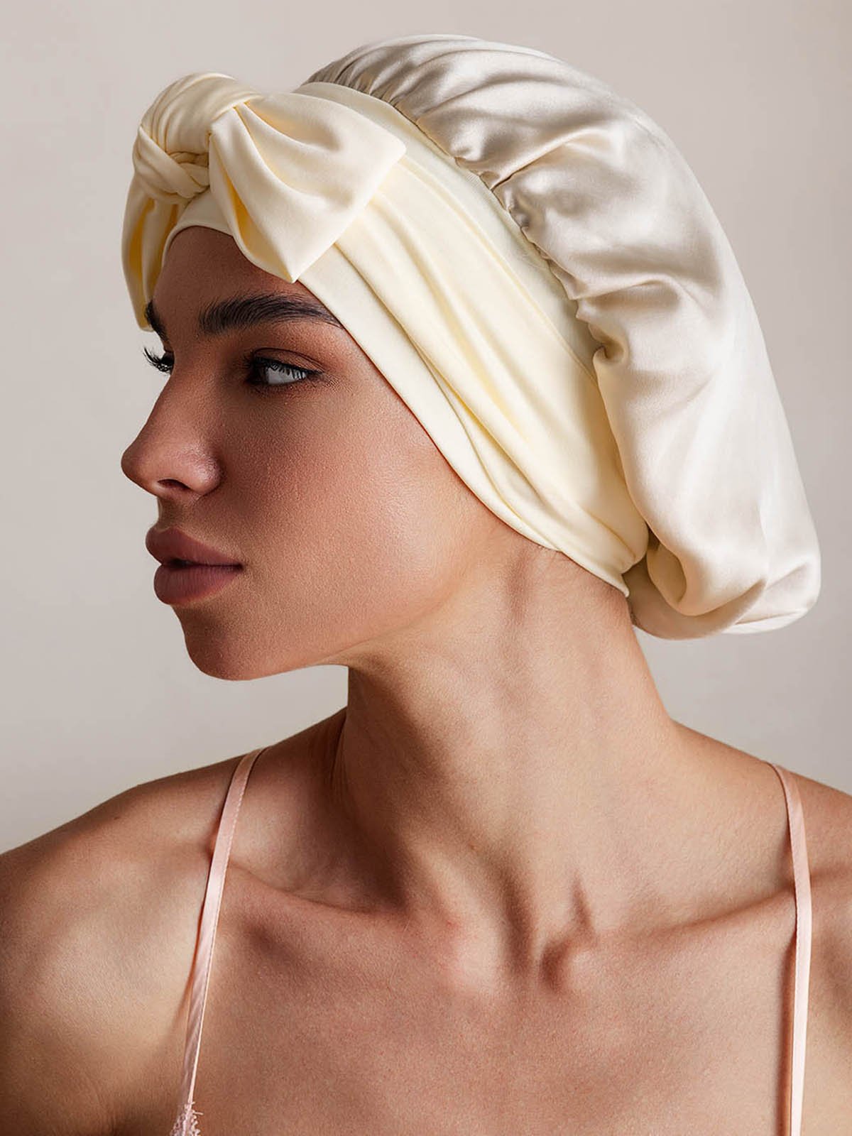 [Beige] SilkSilky-DE Reine Seide Sleep Cap 002