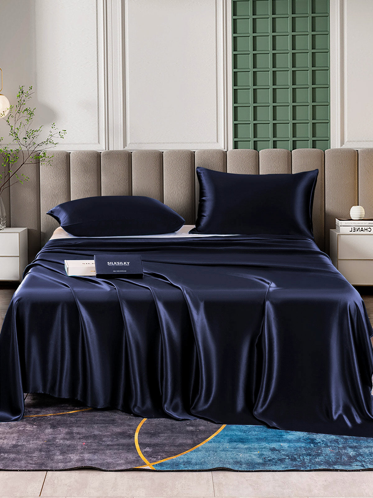 [Dunkelblau] SilkSilky-DE 25Momme Reine Seide Bedding Set 001