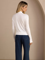 [Weiß] SilkSilky-DE Long Sleeve Damenblusen 002