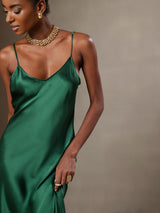 [Grün] SilkSilky-DE Sleeveless V Neck Kleider 004