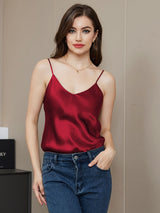 [Dunkelrot] SilkSilky-DE Spaghetti Strap V Neck Cami Top 003